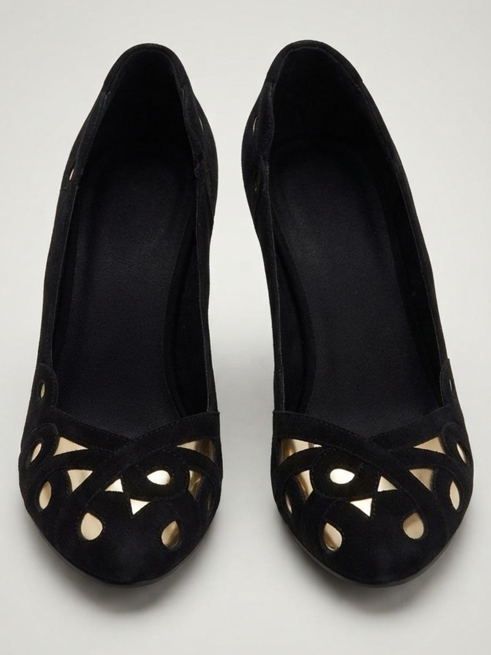 Alice + Olivia "Luce" Black & Gold Cut-Out Heels - Size 37 (US 8)